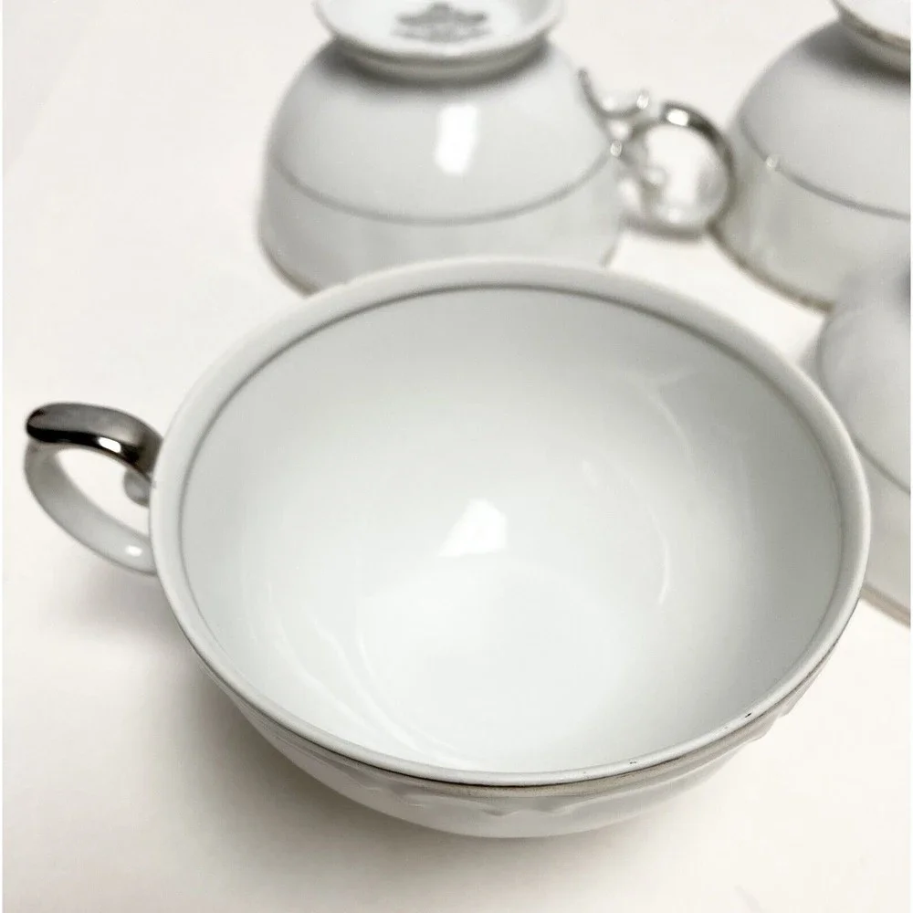 4‎ Vintage Fine China Harmony House Silver Sonata Tea Cups Mug 3639 Cups Only